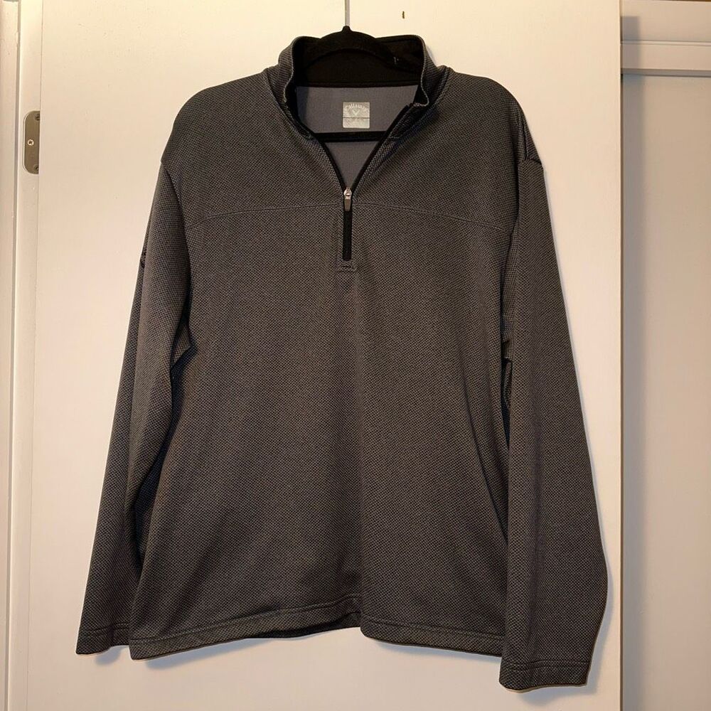 Callaway Golf Mens Large Quarter Zip Athletic Pullover Long Sleeve Gray Black